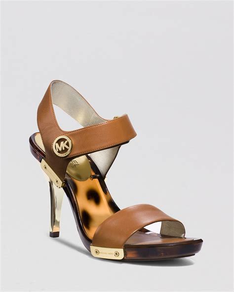 michael kors shoes open tan heels with string|Michael Kors open toe heels.